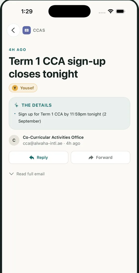 Parently Loop app screen — a club sign-up that closes tonight